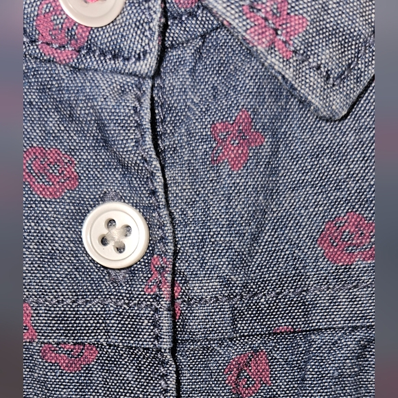 *2 for $10*TODDLER 3T Denim rose design Button up collared Short sleeve shirt - Picture 3 of 6